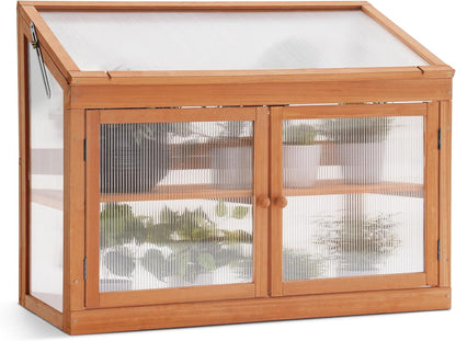 MCombo 2-Tier Wooden Cold Frame Garden Greenhouse Raised Flower Planter Shelf Bed Protection