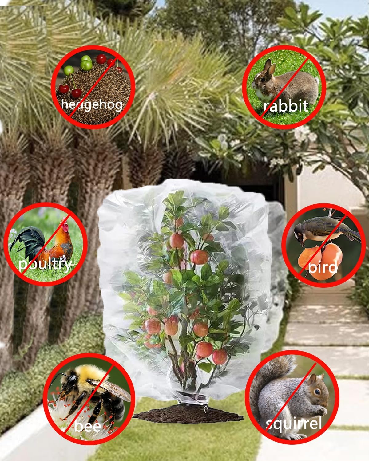 2 Pack Large Fruit Tree Netting with Zipper & Drawstring, 5.9 x 5.9 Ft Reusable Blueberry Bush