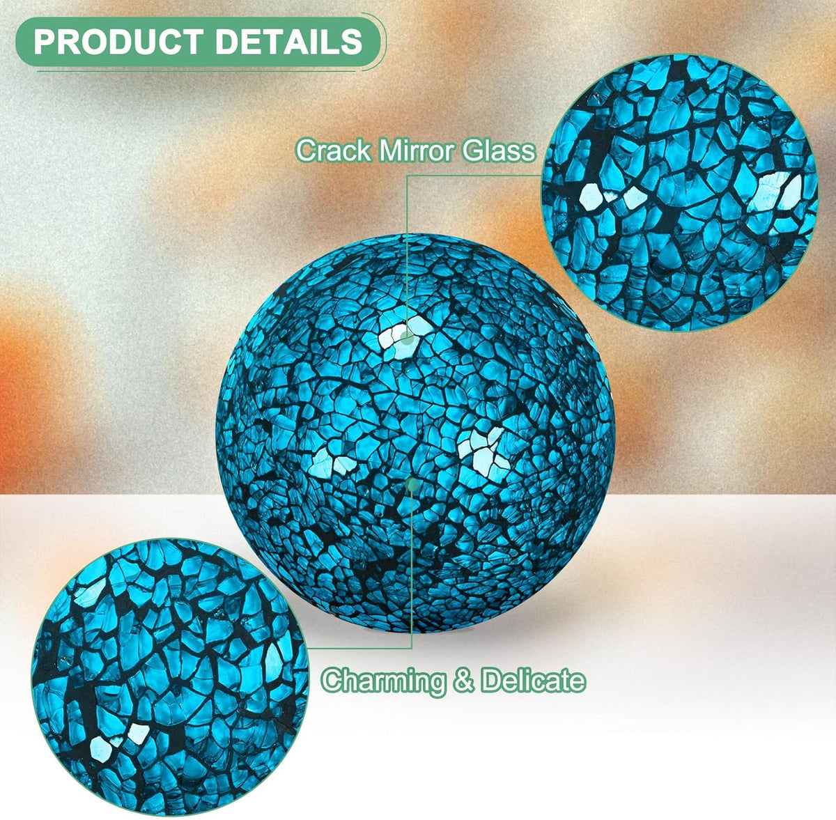 Decorative Ball for Bowls, 4 Inch Mosaic Glass Balls Decorative Glass Orbs for Home Decor/Dining