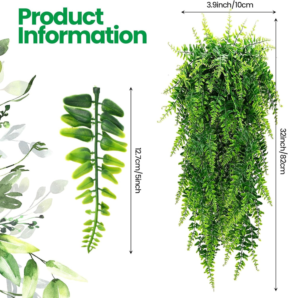 Geosar 72 Pcs Artificial Hanging Plants 32 Inch Hanging Boston Ferns Plastic Fake Plants for Wall