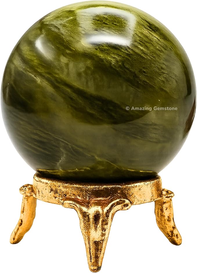 Amazing Gemstone Vesuvianite Crystal Ball with Stand - 2 Inches Crystal Sphere Meditation Balls for