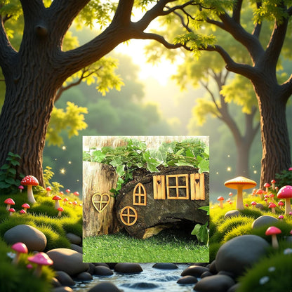 6Pcs Wooden Fairy Garden Door, Blank Door House and Windows Ornaments Tree Statues for Trunk Yard