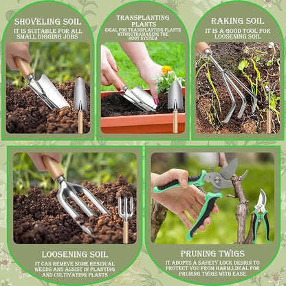 Gardening Tools Set, 11 Piece Garden Hand Tools, Garden Tools Set with Rust-Proof,Fashion and