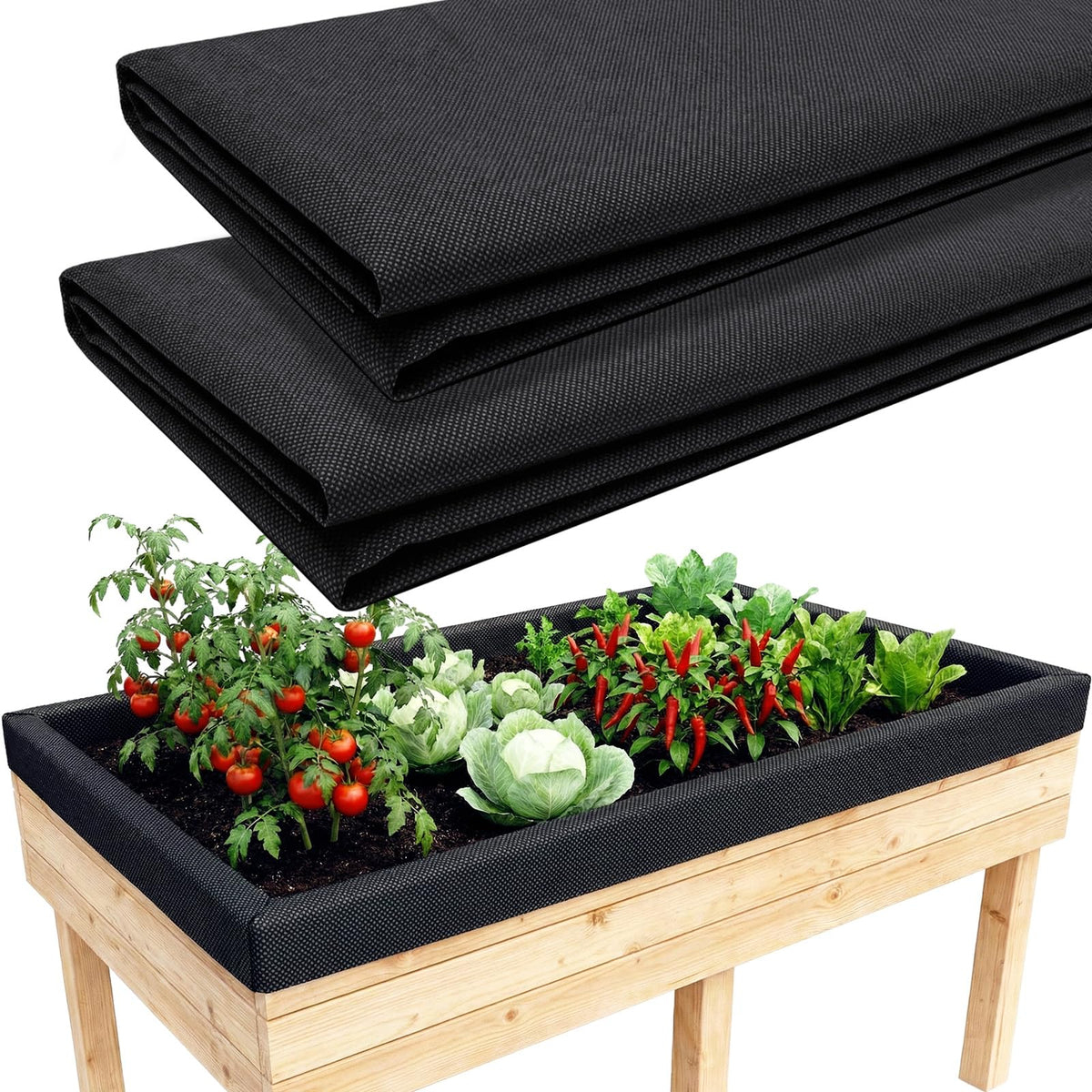 EcoBrisa 2PCS 63 x 114IN Raised Garden Bed Liner, Non Woven Fabric for Large Veg Trough, Cuttable