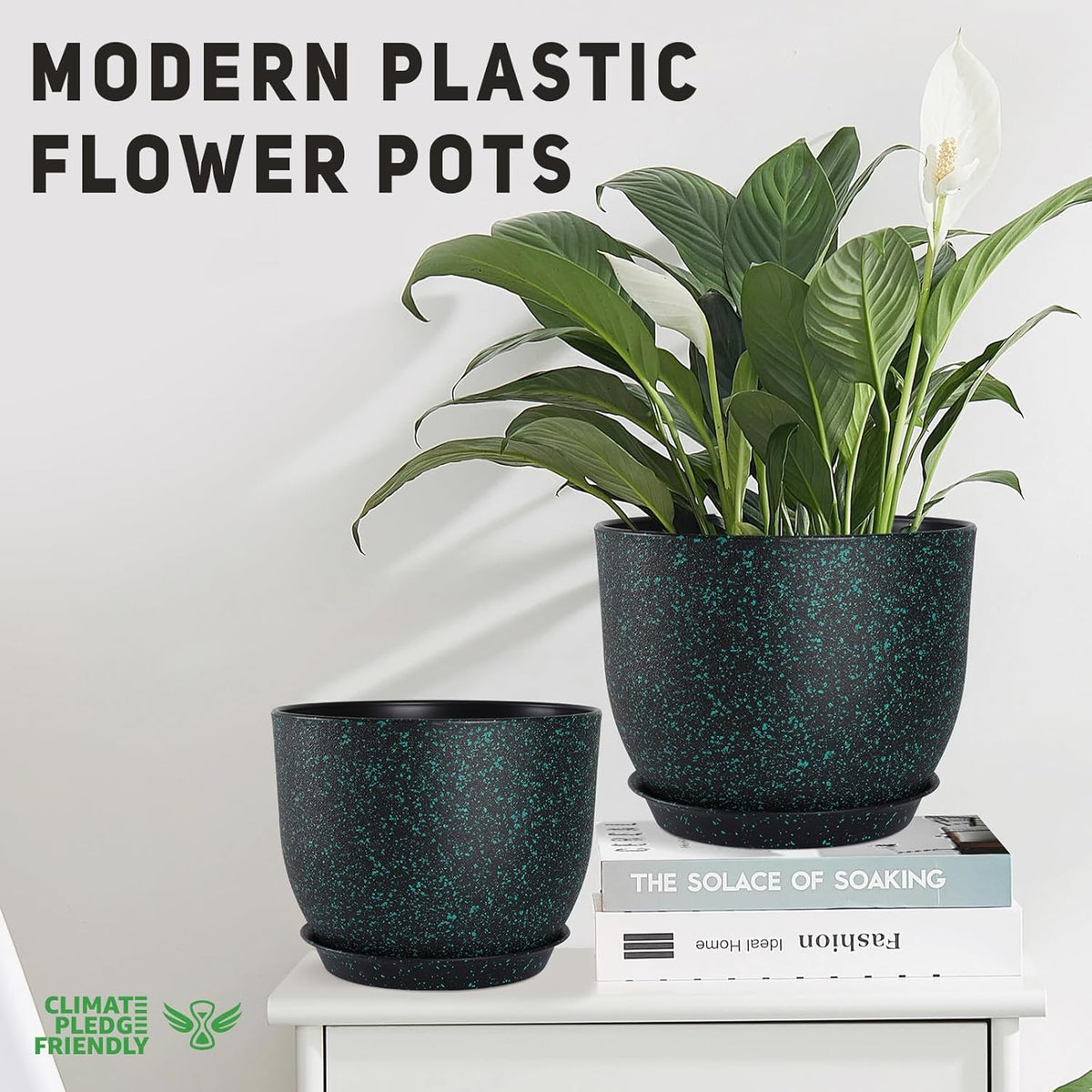 Plant Pots 10/9/8/7.5/7 inch Set of 5,Flower Pots with Multi Mesh Drainage Holes, Large Planters
