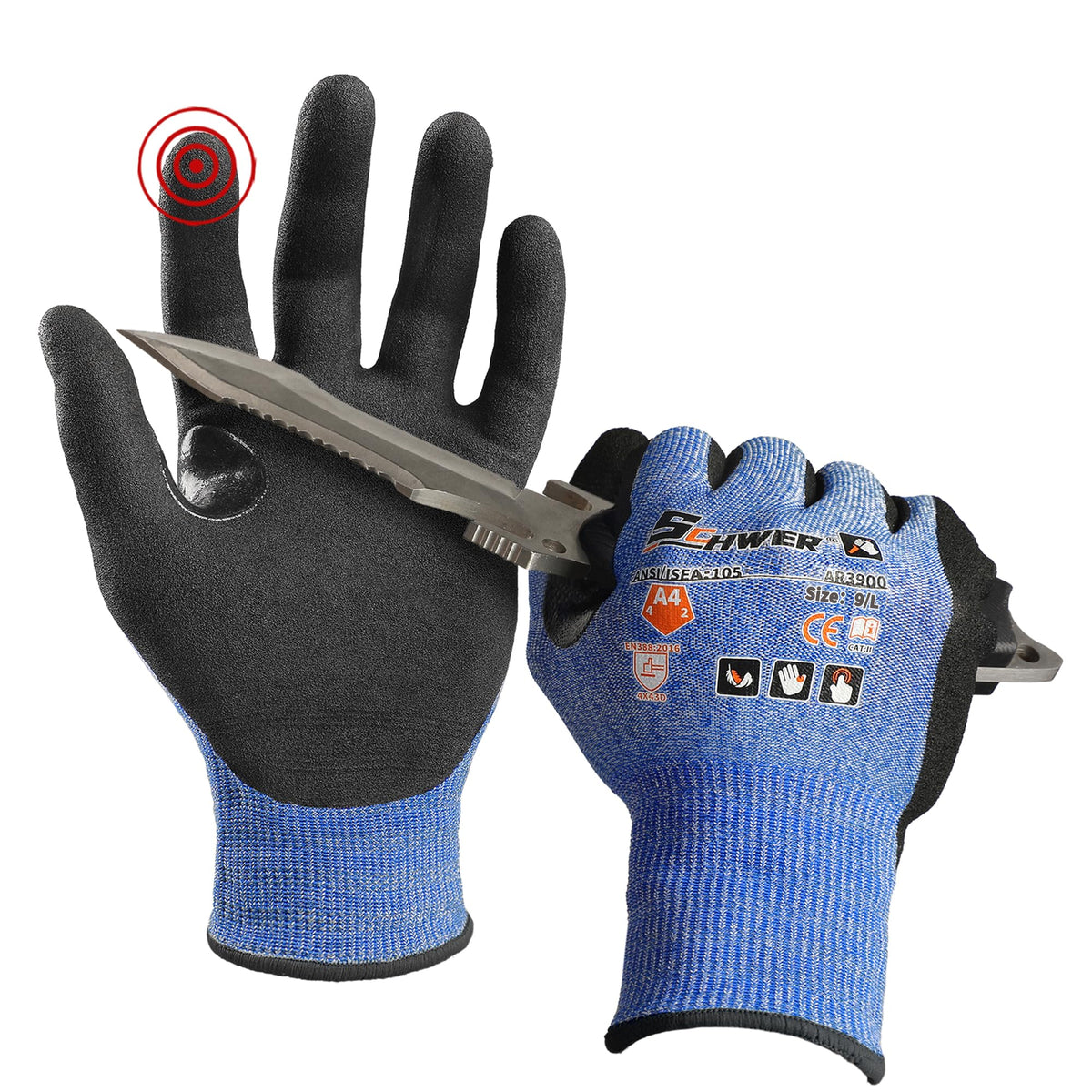 Schwer A4 AIR-SKIN Cut Resistant Work Gloves, Ultra Lightweight, AR3900, L