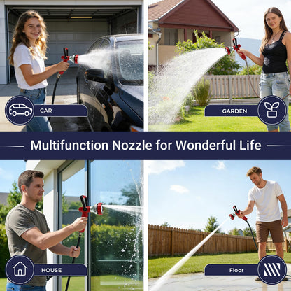 HugeDawn Garden Hose Nozzle, 6 Spray Patterns Heavy Duty Metal Water Nozzle with High Pressure for