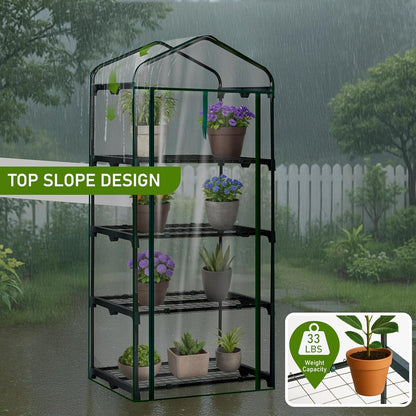 Outvita Mini Greenhouse, Small PVC Plant Green House with 4 Tiers Rack, Shelf Clips, Roll-up Zipper