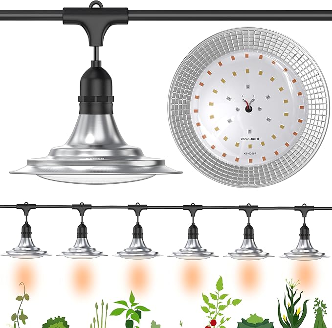 6-Light Outdoor LED Grow Lights – Waterproof Full Spectrum Greenhouse Lights for Plants, 21.3FT