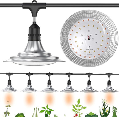 6-Light Outdoor LED Grow Lights – Waterproof Full Spectrum Greenhouse Lights for Plants, 21.3FT