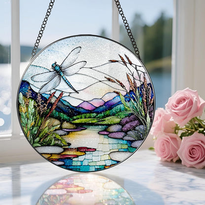 8 Inch Stained Glass Suncatcher Ornament, DOUHASU Dragonfly Sun Catchers Indoor Window, Stained