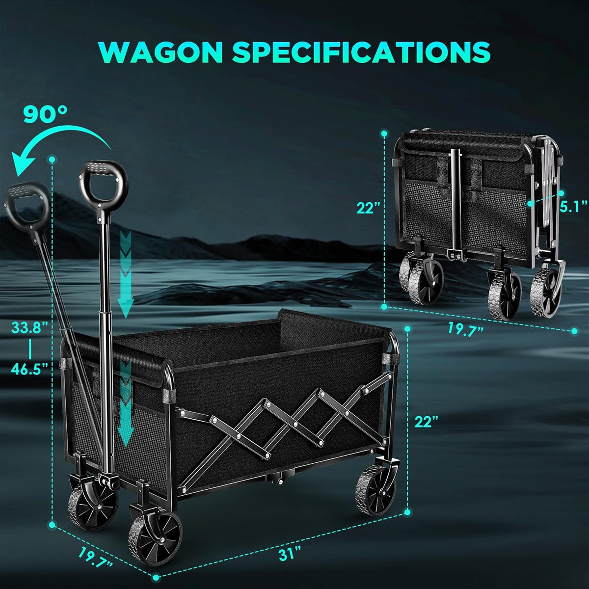 Wagons Carts Foldable, Collapsible Wagon Cart with Wheels, Large Wagons Carts Foldable with Wheels