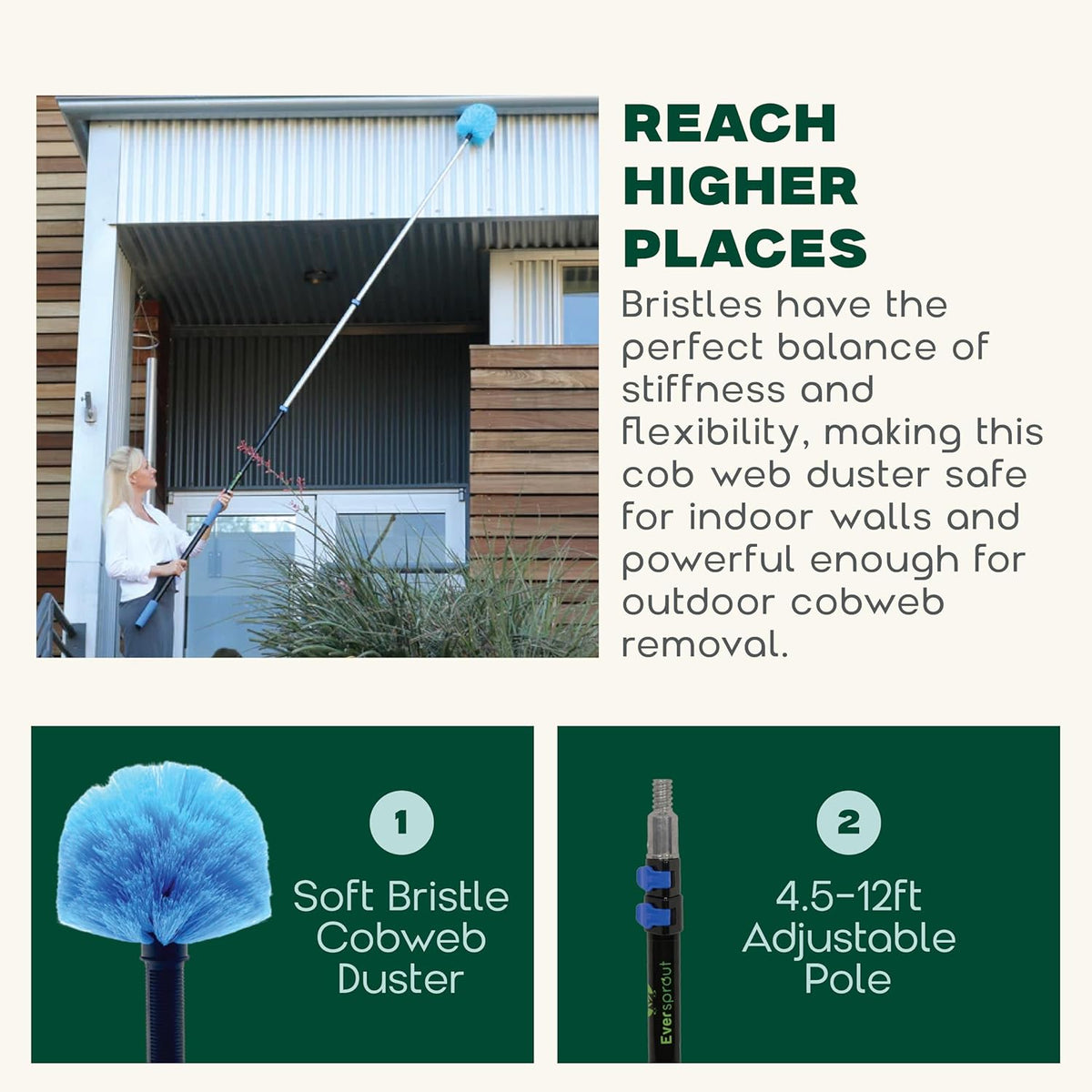 EVERSPROUT 5-to-12 Foot Cobweb Duster and Extension-Pole Combo (20 Foot Reach, Soft Bristles) |