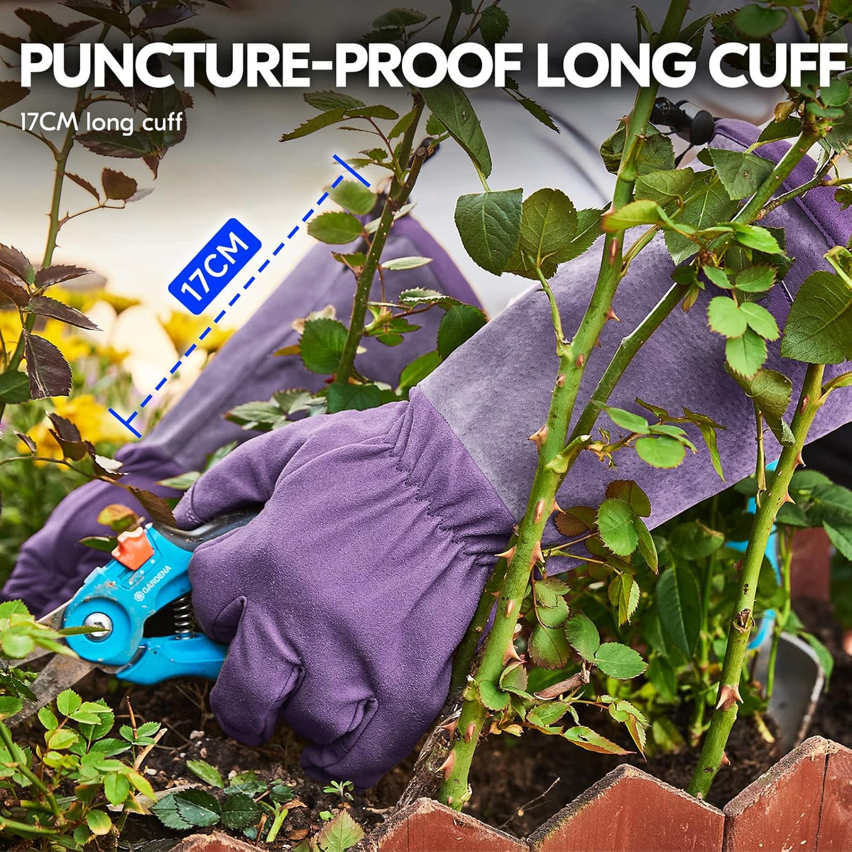 Vgo... Ladies' Synthetic Leather Extended Pig Split Leather Cuff Rose Pruning Thorn Proof Garden