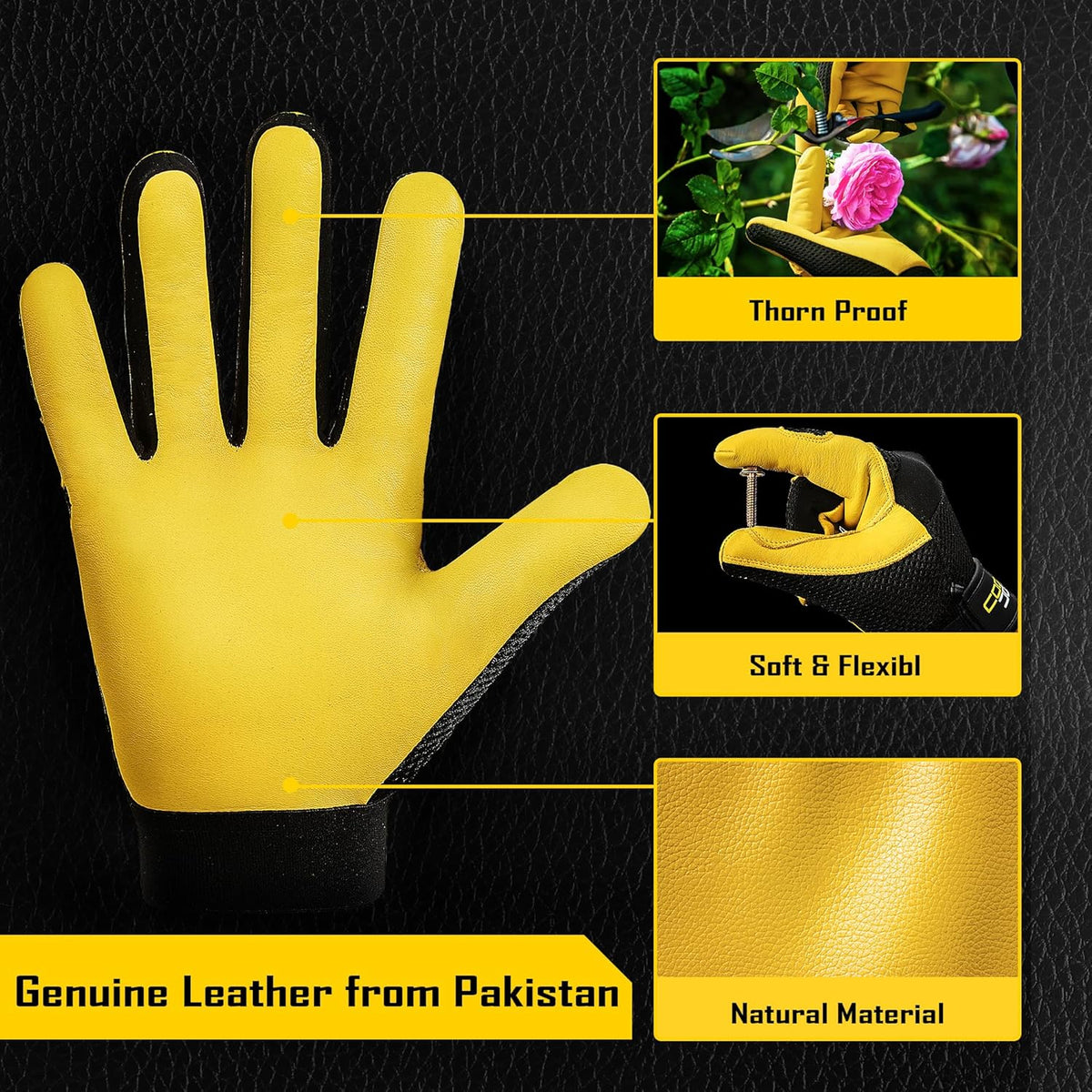 COOLJOB Breathable Mesh Cowhide Leather Work Gloves with Grip, Thorn Resistant Gloves for Gardening
