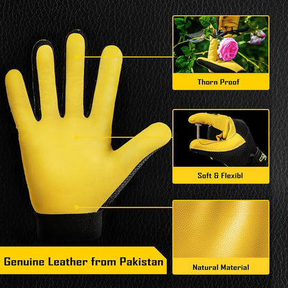 COOLJOB Breathable Mesh Cowhide Leather Work Gloves with Grip, Thorn Resistant Gloves for Gardening