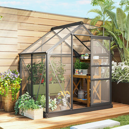 Outsunny 6' x 4' Greenhouse for Outdoors, Polycarbonate Greenhouse with Rain Gutter and Roof Vent