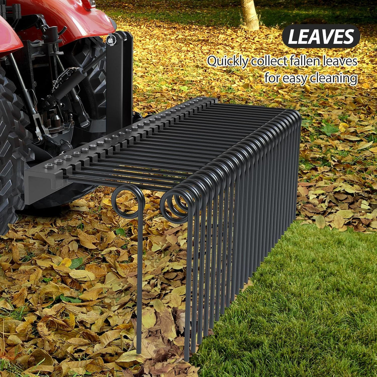 72" Durable Powder Coated Steel Pine Straw Rake, Steel Spring Landscape Rake for Leaves, Pine