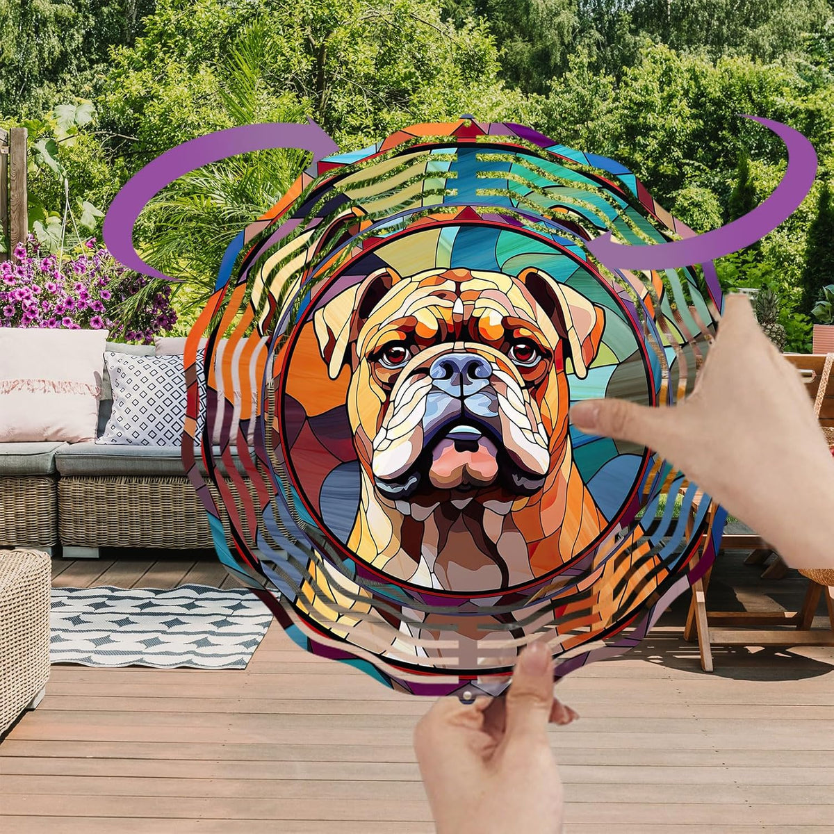 Bulldog Dog Wind Spinners Outdoor Dog Memorial Gifts, 3D Metal Kinetic Hanging Garden Wind Spinner