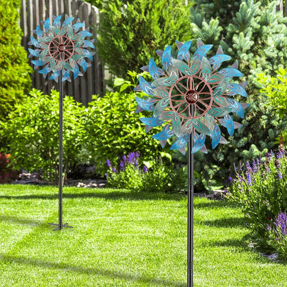 66 Inch Metal Outdoor Wind Spinner, 2-Way Wind Sculpture Spinner with Metal Stake, Waterproof 360