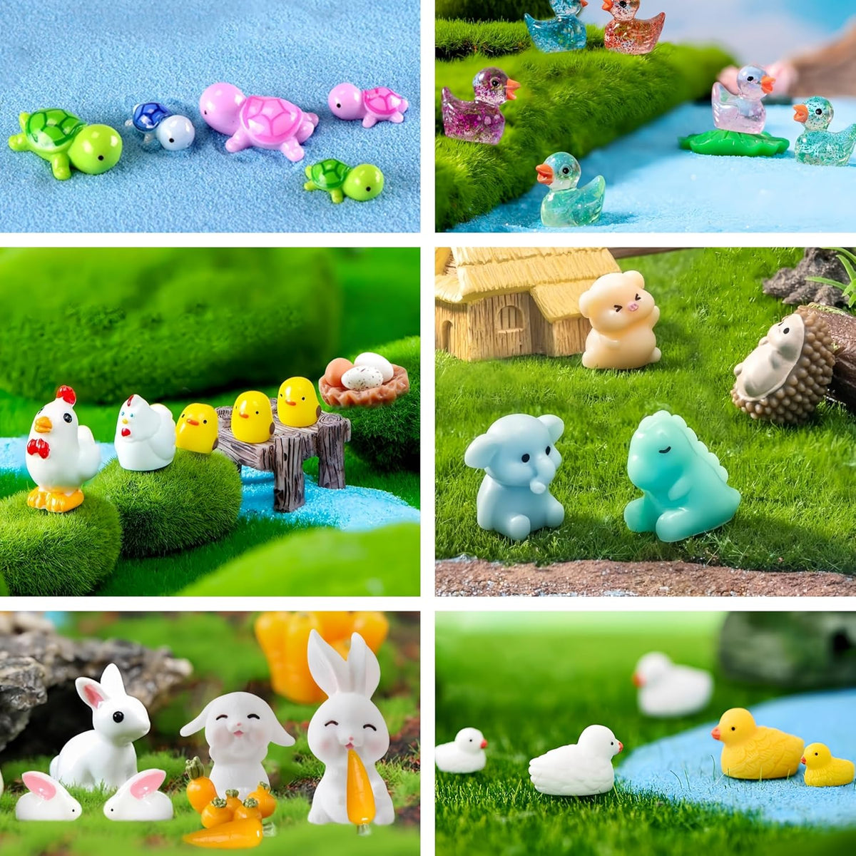 100pcs Various Mini Resin Animals Figurines Miniature Figures Ornament Fairy Garden Accessories