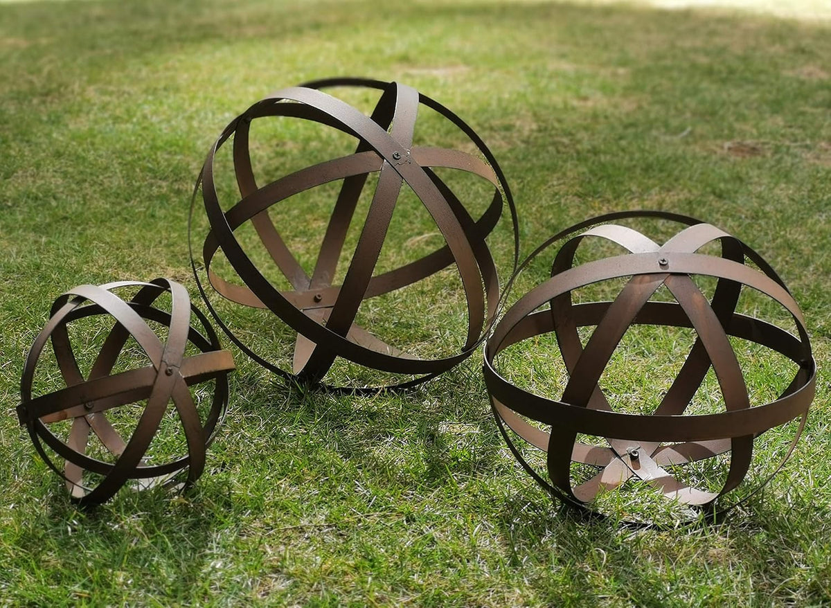 BSTGIFTS Metal Garden Spheres, Metal Band Decorative Spheres, Metal Folding Orb Garden Ball, Sets