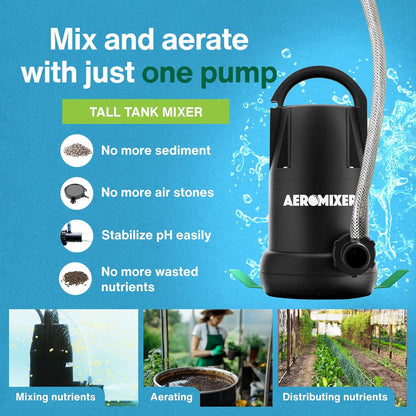 Aeromixer Tall 3/4 HP Submersible Mixing + Aerating Pump - Submersible Water Pump for Nutrient