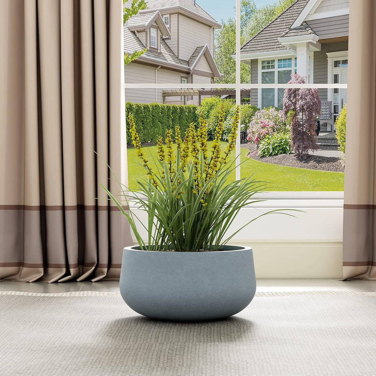 Kante 15.7" Dia Round Concrete Planter, Cement Plant Pots with Drainage Hole and Rubber Plug for