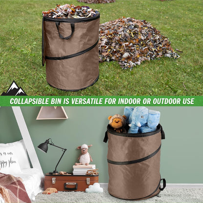 Wakeman Outdoor Trash Can - 46-Gallon Collapsible Garbage Can with 3 Stakes - Pop Up Trash Can for