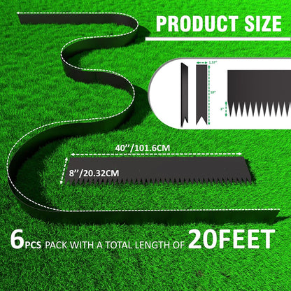20ft. 6-Pack Galvanized Metal Edging for Landscaping - 40" L x 8" H Metal Landscape Edging with 6