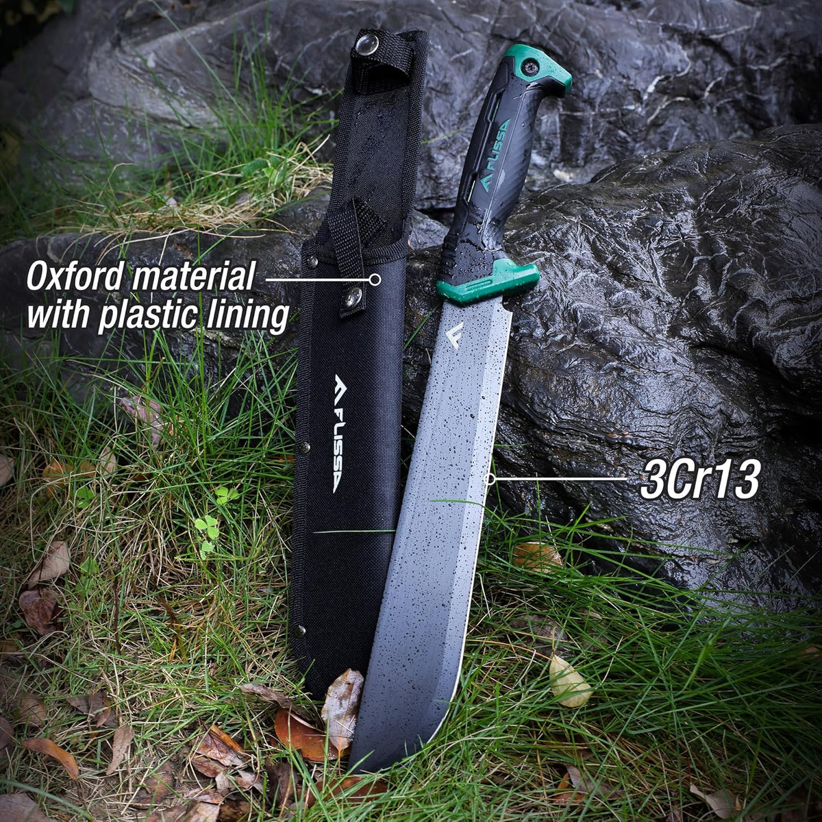 FLISSA 11'' Machete for Yard Work, Ergonomic Air Tech Handle and Lightweight Sheath, Stainless