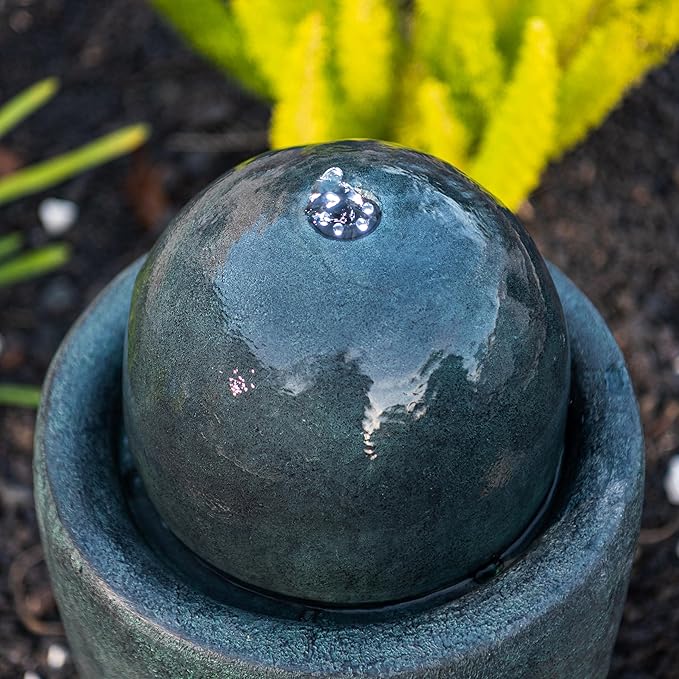 XBrand 25.98" H Round Stone Indoor/Outdoor Modern Stone Textured Sphere Water Fountain w/LED