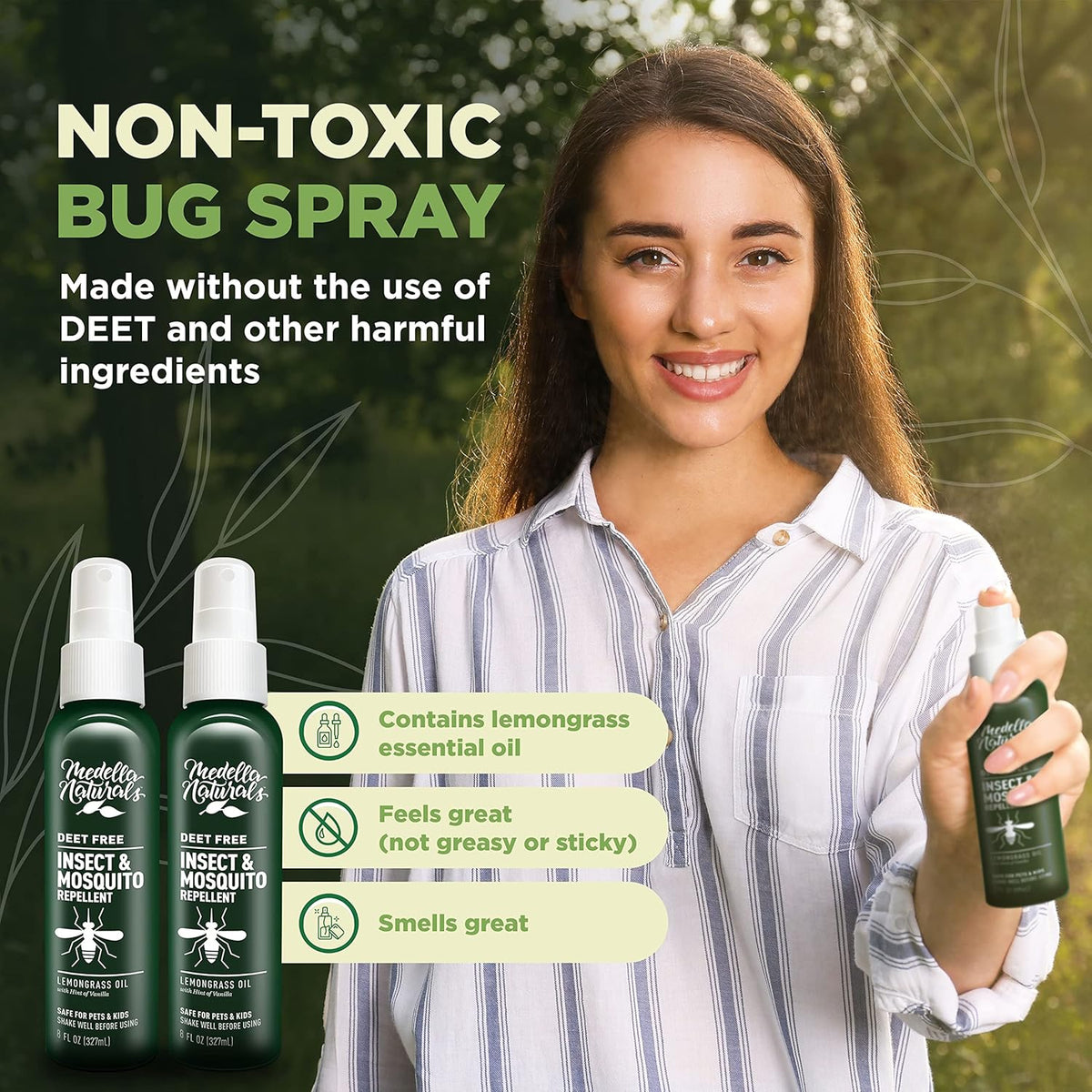 Deet-Free Insect & Mosquito Repellent Pack of 2 (8 oz) – Nice Smelling Insect Repellent with
