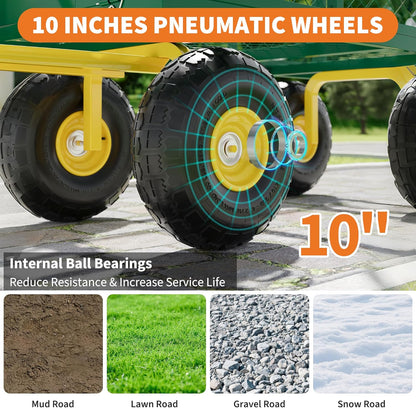 900 Lbs Garden Wagon, 2-in-1 Heavy-Duty Steel Garden Cart, with 10 Inch All-Terrain Tires and