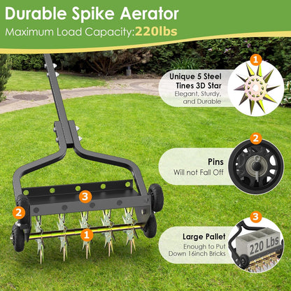 Seeutek 18 Inch Lawn Aerator, Upgraded Heavy Duty Manual Aerators Lawn Tool w/ 3D Steel Tines, 4