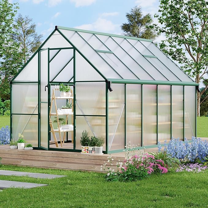 8'X14' Aluminum-Framed Polycarbonate Greenhouse, Heavy Duty Polycarbonate Greenhouse with Quick