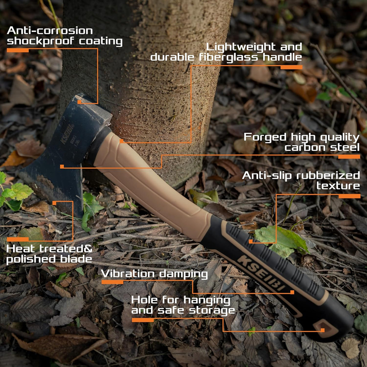 KSEIBI Outdoor Camping Hatchet with Sheath for Splitting and Kindling Wood, Forged Steel Blade with