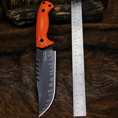 BA-KOR 12.4in Full Tang Fixed Blade Hunting Knife – 6mm 9CR18MoV Steel, G10 Handle, Stonewashed