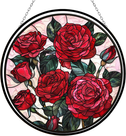 Valentine Rose Stained Glass Window Hanging Sun Catcher Halloween Haning Ornament Decoration