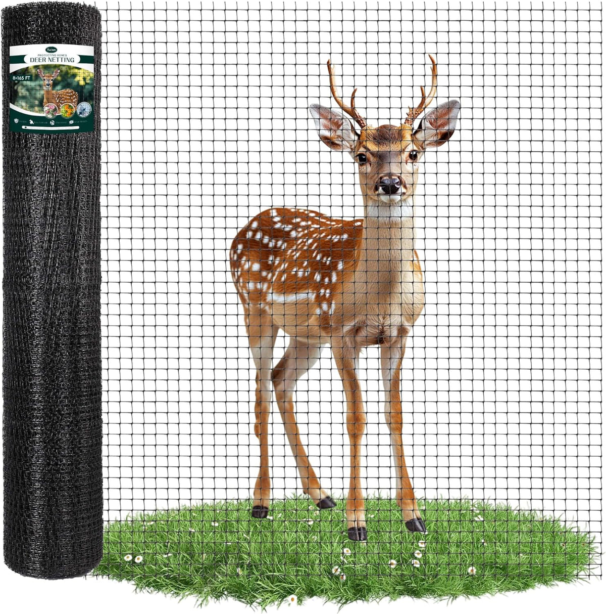 FRUITEAM 8ft×165ft Deer-Fence,Deer-Netting for Garden,Wildlife Netting,Heavy Duty Garden Fencing