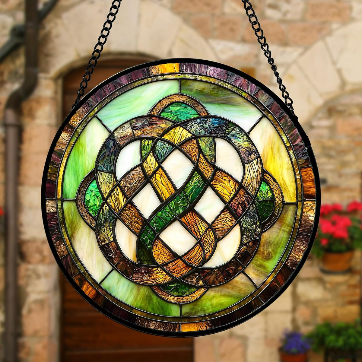 Stained Glass Window Hanging, Tiffany Abstract Totem Sun Catchers Colorful Glass Panel Bless