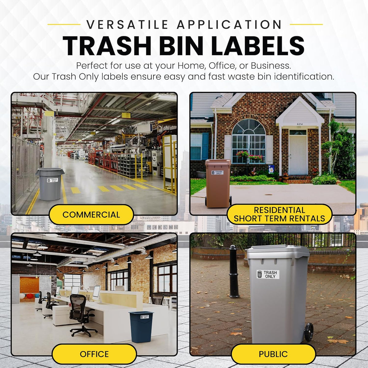 Trash Only Sticker for Trash Can, Garbage Can - 3-5 Year Indoor/Outdoor Rated - Heavy Duty, Weather