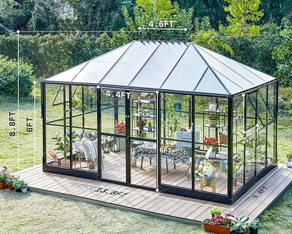AMERLIFE 14x9.5x9 FT Hybrid Polycarbonate Greenhouse Quick Connector Fast Assembly, Swing 2 Doors