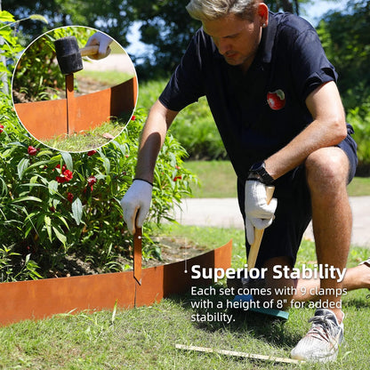 Solution4Patio 8-Pack Corten Steel Garden Landscape Edging with 9X Clips, 10" H Hammer-in Heavy