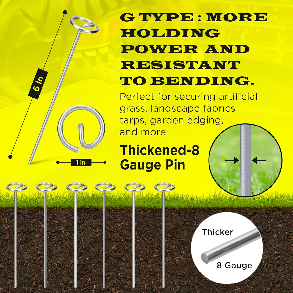 8 Gauge Circle Top Lanscape Pins - 25 Pack x 6 Inch Galvanised, Heavy Duty, Not Easy to Bend