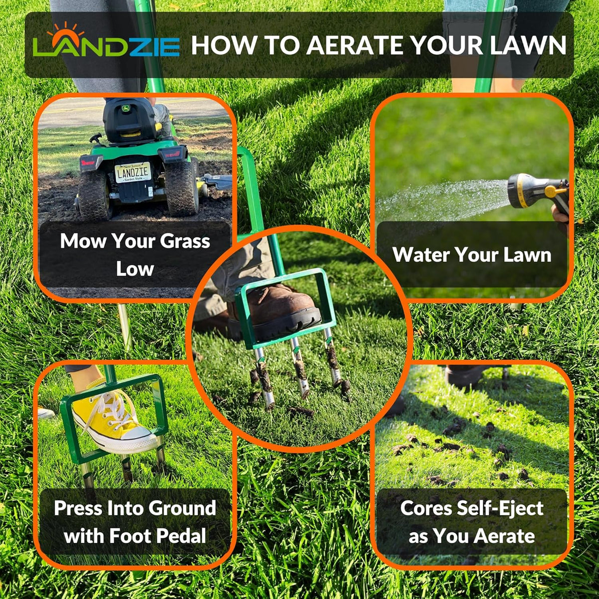 Landzie - The Original Hollow Tine Lawn Aerator Tool - 42 Inch Core Aerator and Grass Aeration Tool