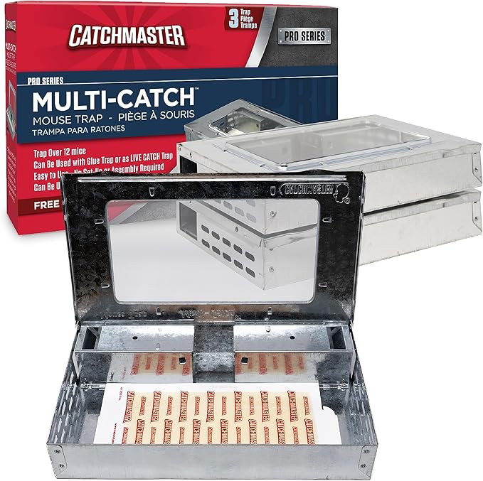 Catchmaster Multi-Catch Mouse Trap 3-Pack, Humane Mouse Traps Indoor for Home, Includes Replaceable