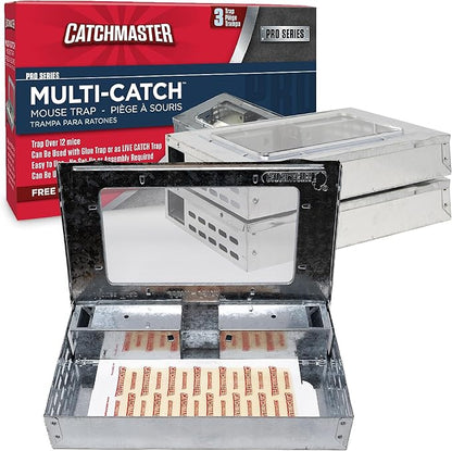 Catchmaster Multi-Catch Mouse Trap 3-Pack, Humane Mouse Traps Indoor for Home, Includes Replaceable