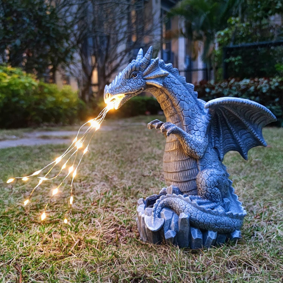 Dragon Solar Garden Statues Outdoor Decoration with LED Light Strings,Dragon Figurine Solar Lights