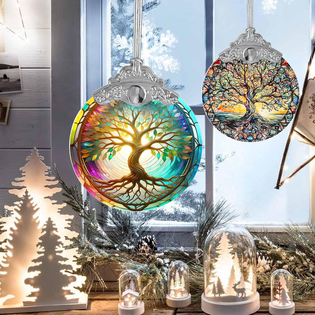 Tree of Life Suncatcher - Stained Glass Window Hanging, Christmas Ornament, Home Decor for Holidays